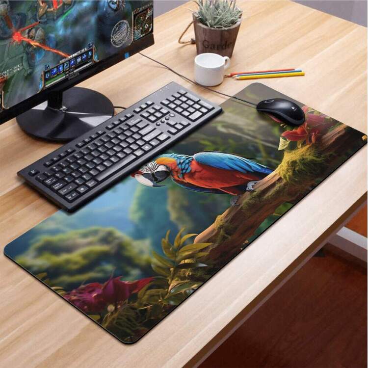 Mouse Pad 70x30cm Arara em Paisagem Esbelta Iluminada