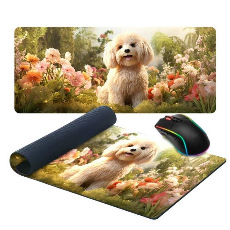 Mouse Pad 70x30cm Cachorro Fofo em Lindo Jardim