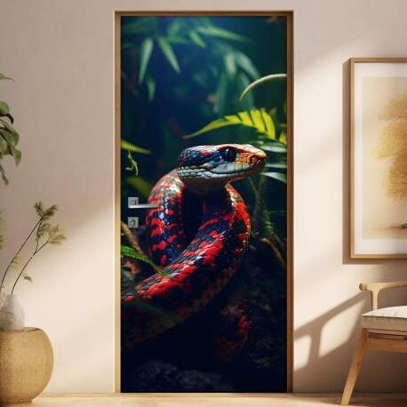 Adesivo de Porta Cobra Coral em Floresta