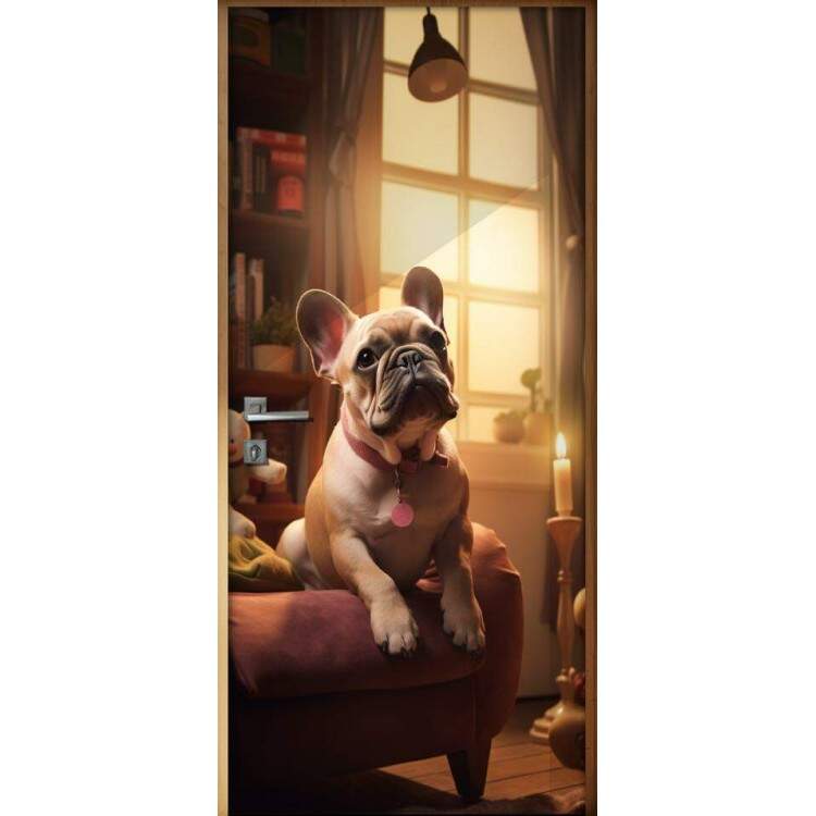 Adesivo de Porta Cachorro Bulldog Sentado em Sof