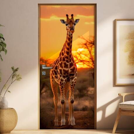 Adesivo de Porta Girafa em Savana Vibrante