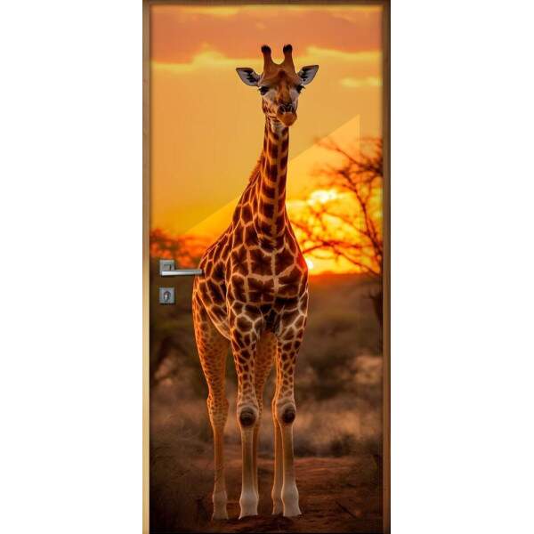 Adesivo de Porta Girafa em Savana Vibrante