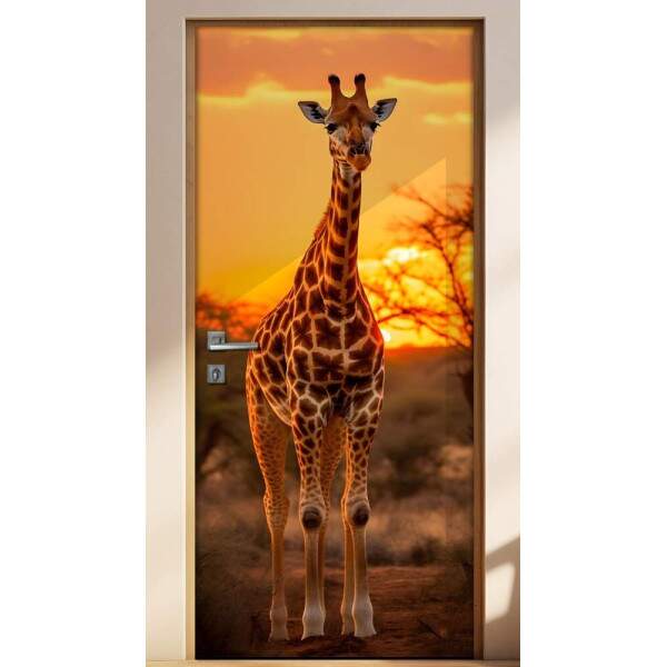 Adesivo de Porta Girafa em Savana Vibrante