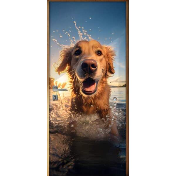 Adesivo de Porta Golden Retriever em Rio Iluminado