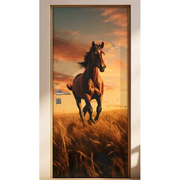 Adesivo de Porta Cavalo Caminhando ao Pr do Sol