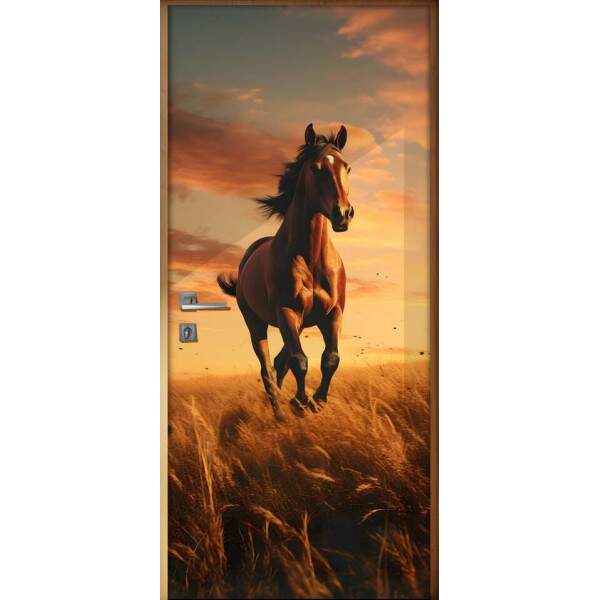 Adesivo de Porta Cavalo Caminhando ao Pr do Sol