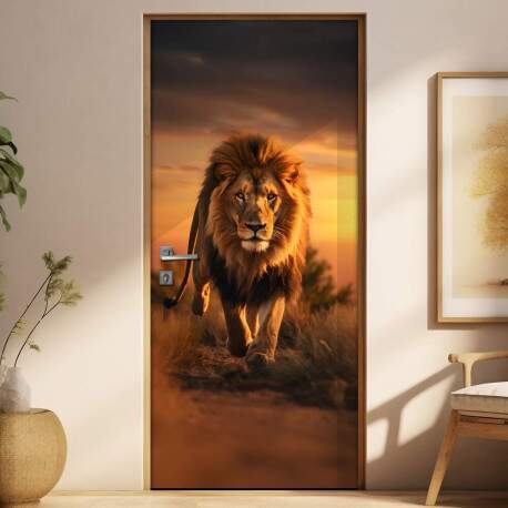 Adesivo de Porta Leo com seu Instinto em Savana