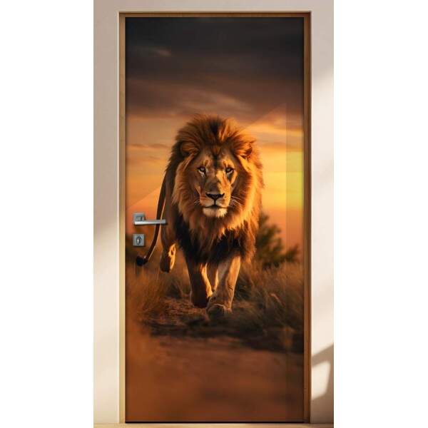 Adesivo de Porta Leo com seu Instinto em Savana