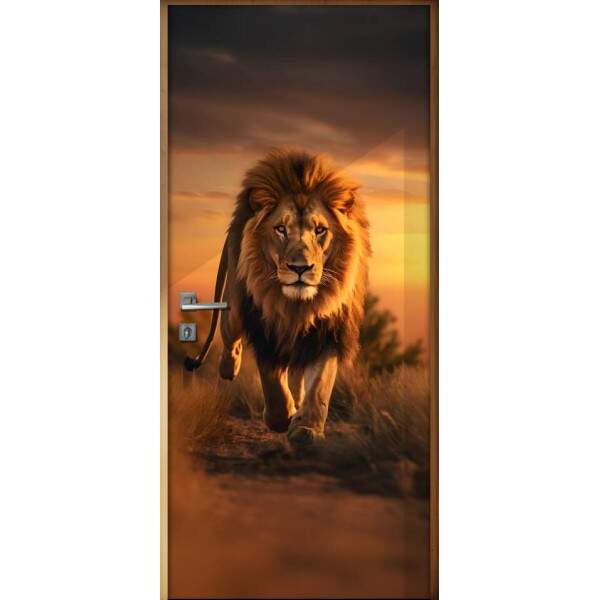 Adesivo de Porta Leo com seu Instinto em Savana