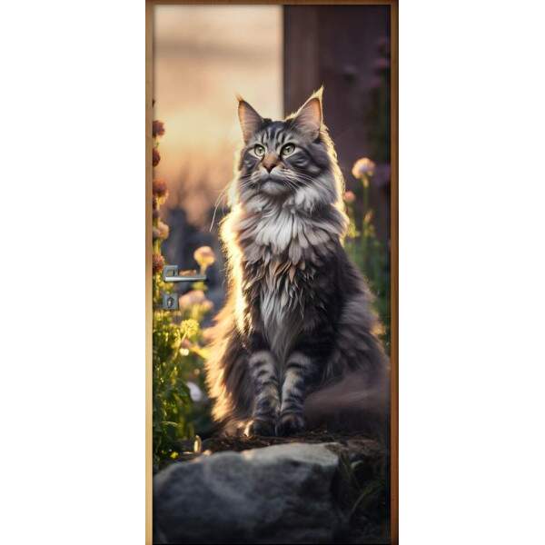 Adesivo de Porta Gato Maine Coon em Jardim