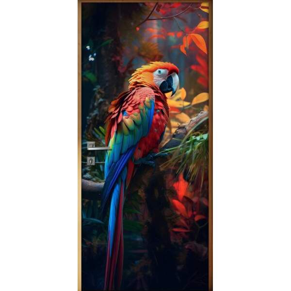 Adesivo de Porta Papagaio em um Ambiente Tropical Vibrante