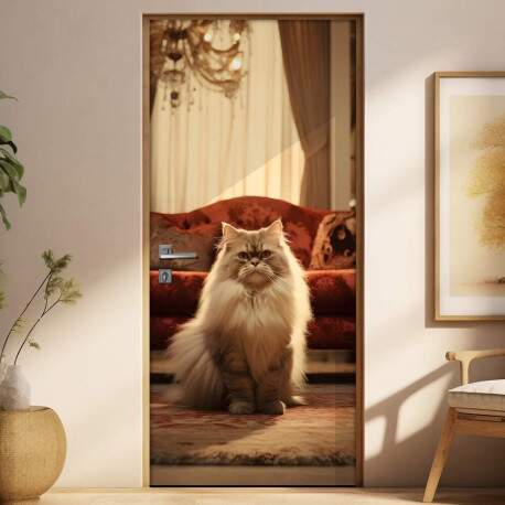 Adesivo de Porta Gato Persa em Ambiente Luxuoso