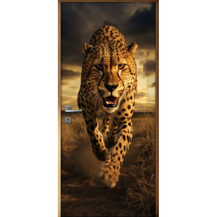 Adesivo de Porta Leopardo Correndo com Seu Instinto Selvagem