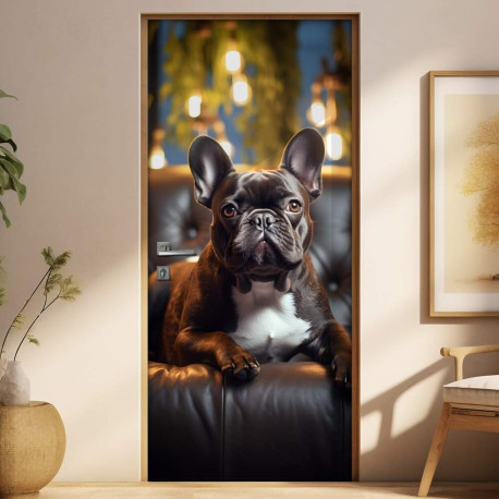 Adesivo de Porta Cachorro Bulldog em Sof Luxuoso
