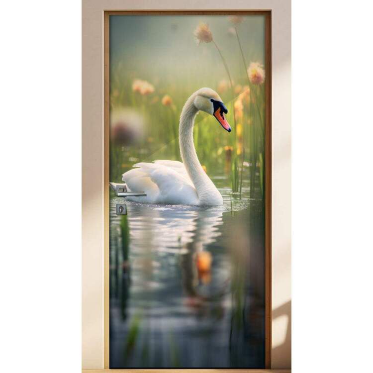 Adesivo de Porta Cisne Refletindo em gua