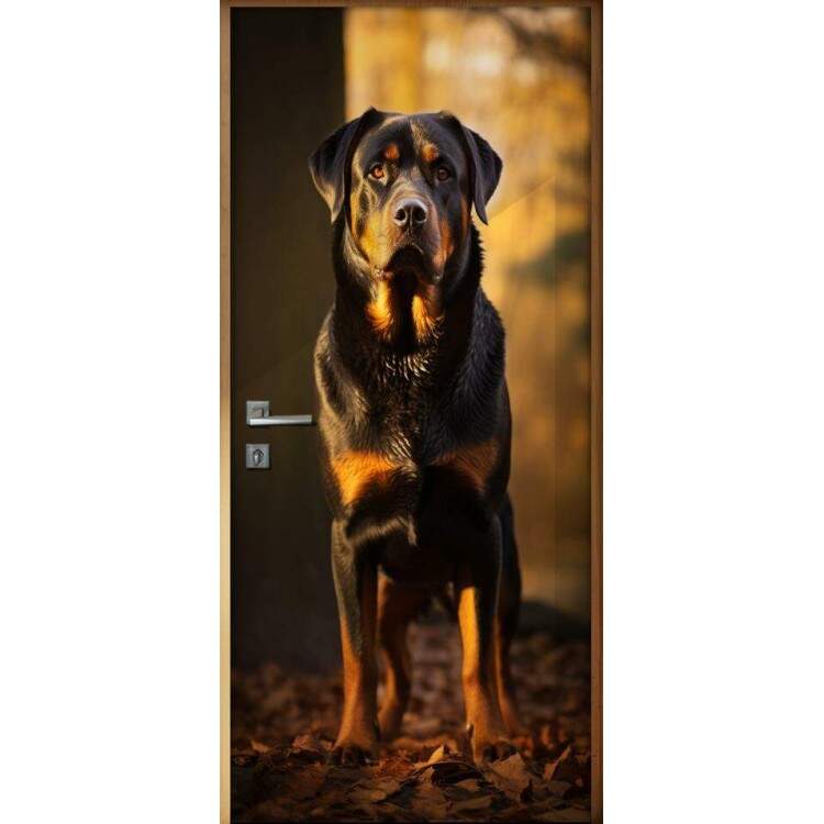 Adesivo de Porta Cachorro Rottweiler Iluminado Pelo Sol