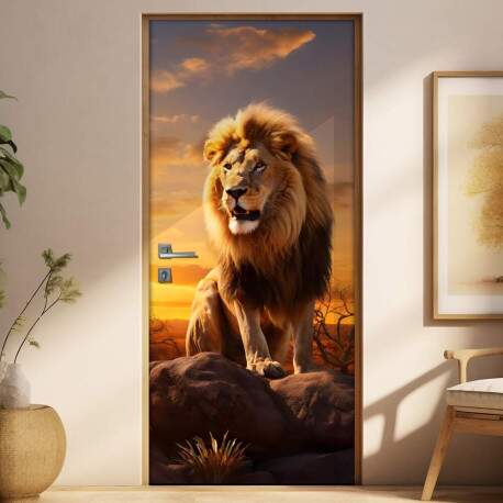 Adesivo de Porta Majestoso Leo em Savana na frica