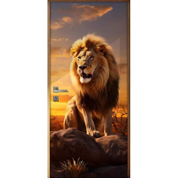 Adesivo de Porta Majestoso Leo em Savana na frica