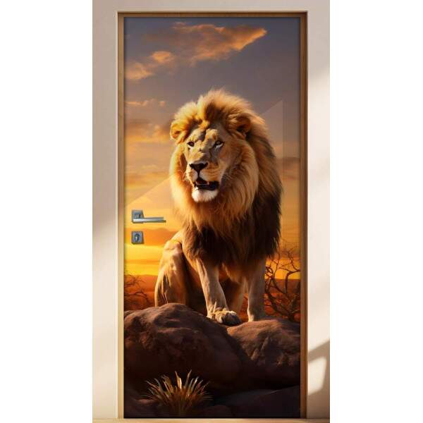 Adesivo de Porta Majestoso Leo em Savana na frica