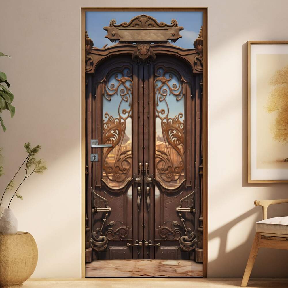 Adesivo de Porta Estilo Portas Giratrias do Velho Oeste com Ornamentos