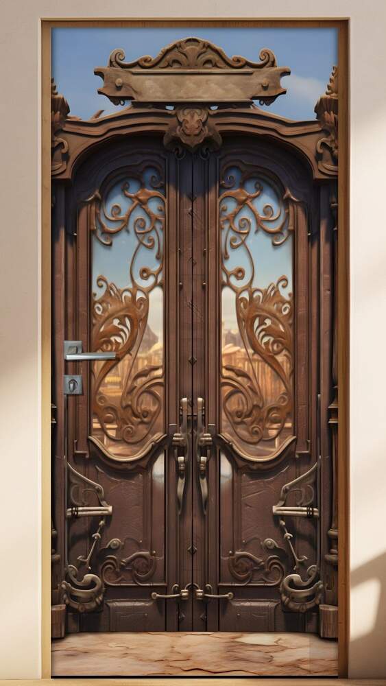 Adesivo de Porta Estilo Portas Girat�rias do Velho Oeste com Ornamentos