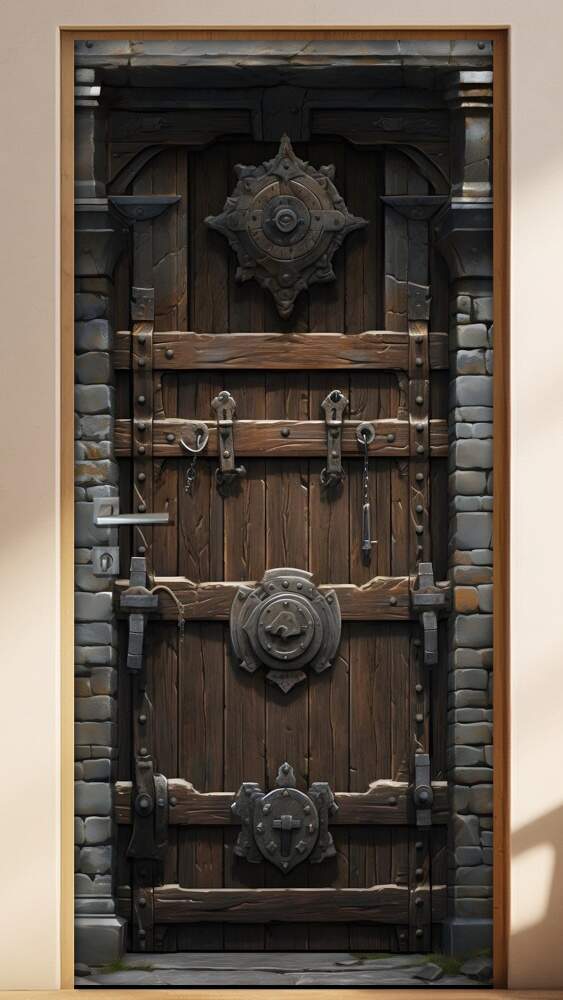 Adesivo de Porta Antiga Estilo Medieval Refor�ada com Metal