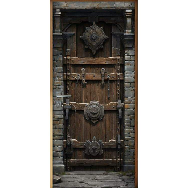 Adesivo de Porta Antiga Estilo Medieval Reforada com Metal