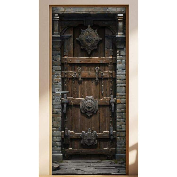 Adesivo de Porta Antiga Estilo Medieval Reforada com Metal