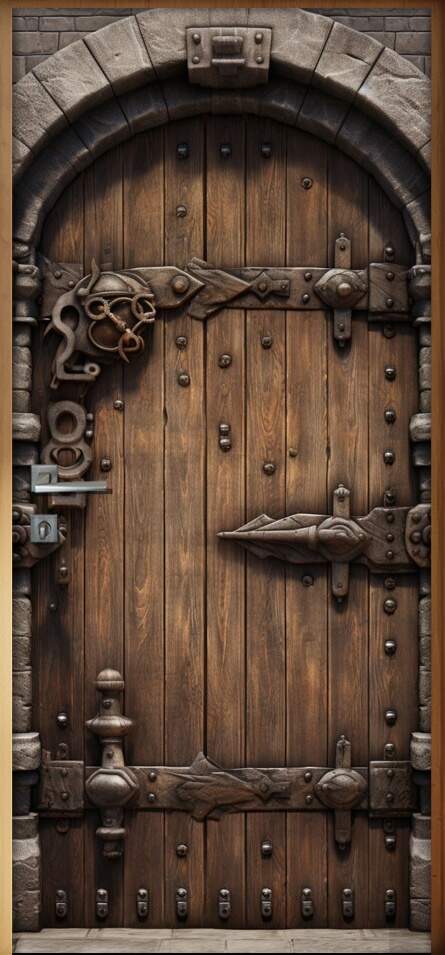 Adesivo de Porta Antiga Estilo Medieval Reforada com Madeira