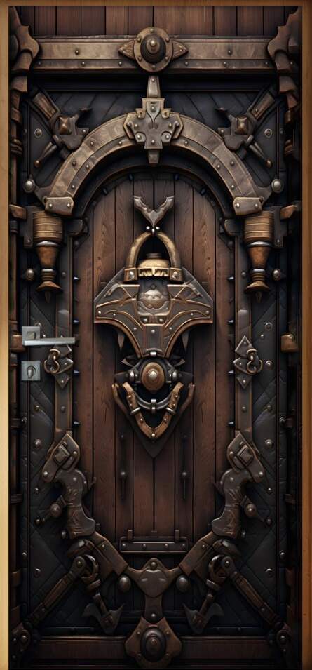 Adesivo de Porta Antiga Estilo Medieval Reforada com Madeira e Metal
