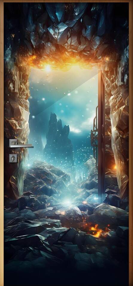 Adesivo de Porta Portal Se Abrindo Para Caverna Mstica Iluminada