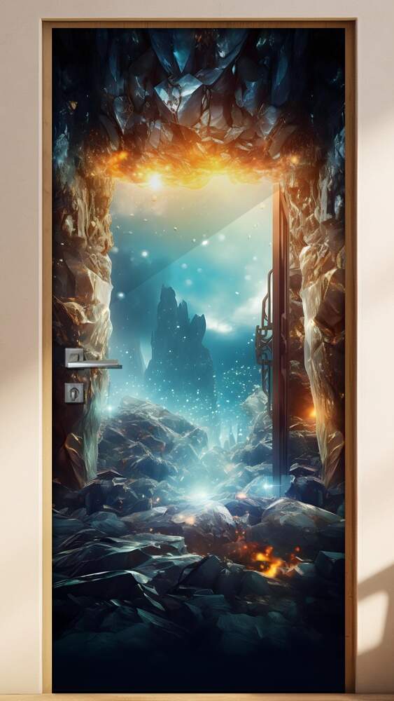 Adesivo de Porta Portal Se Abrindo Para Caverna M�stica Iluminada