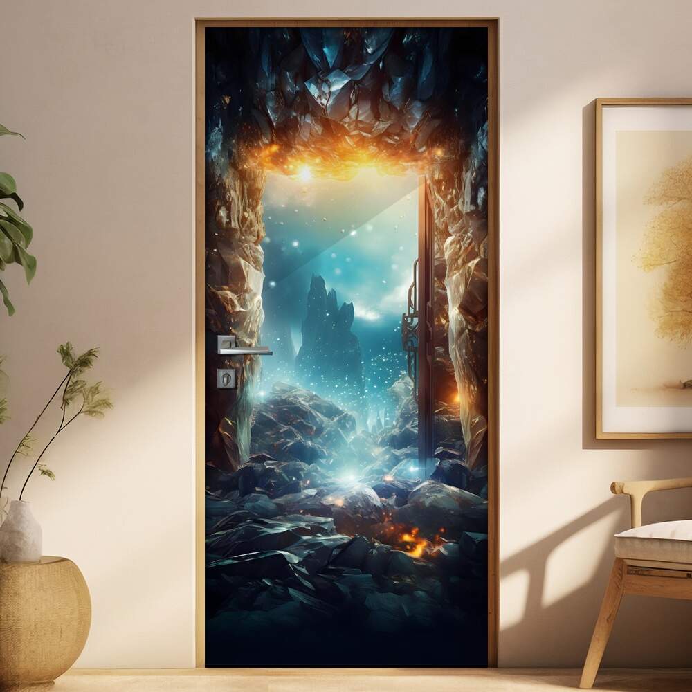 Adesivo de Porta Portal Se Abrindo Para Caverna Mstica Iluminada