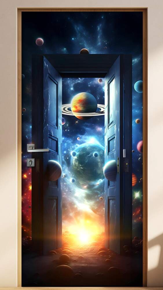 Adesivo de Porta Portal Se Abrindo Para Zona Espacial Repleto de Gal�xias