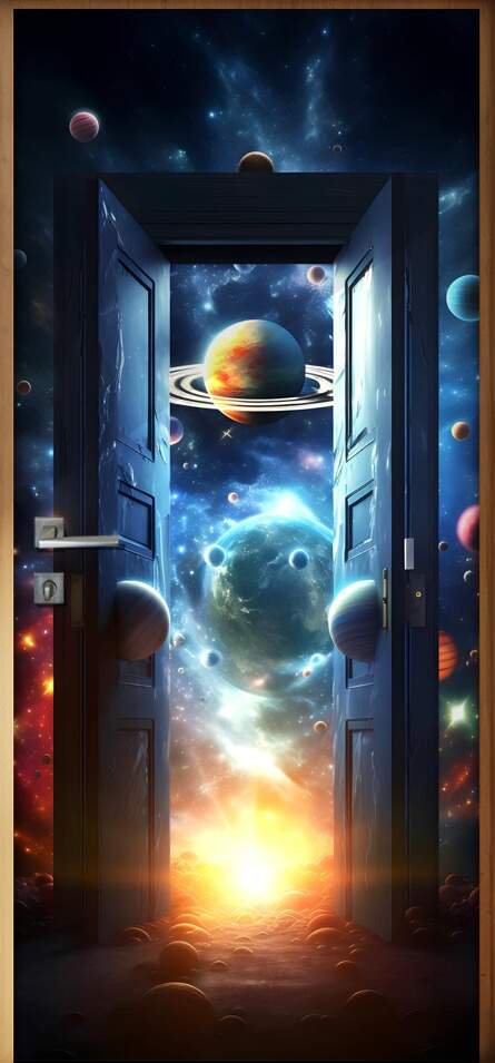 Adesivo de Porta Portal Se Abrindo Para Zona Espacial Repleto de Galxias