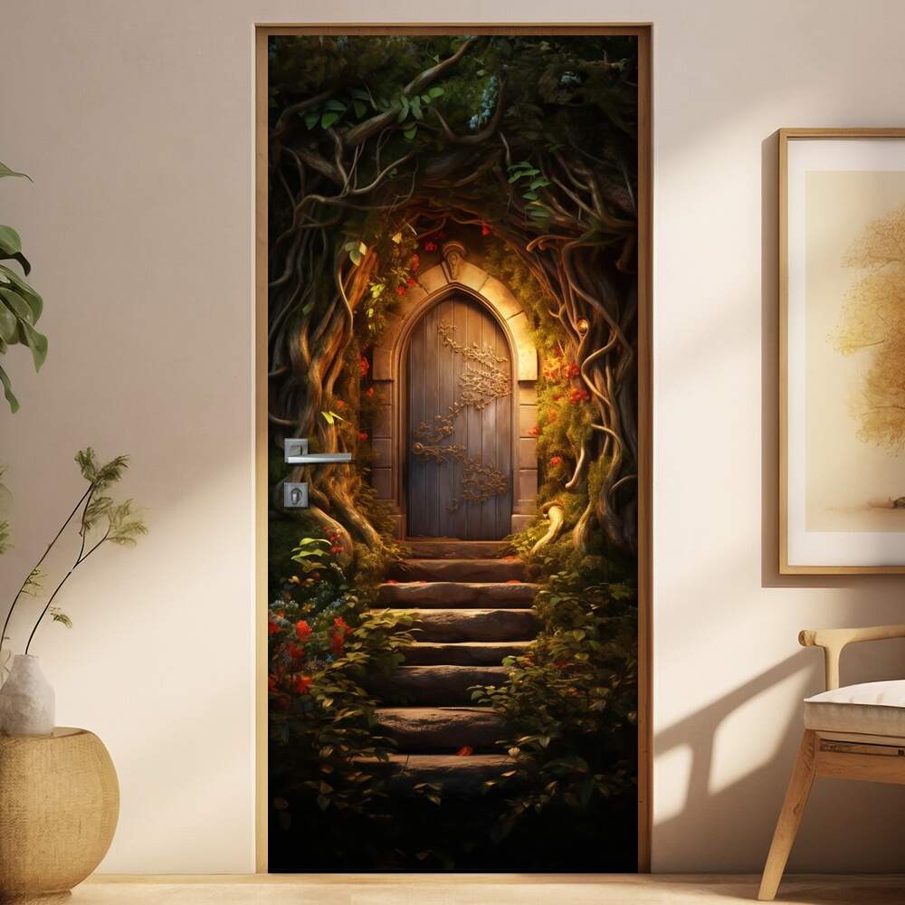 Adesivo de Porta Portal Se Abrindo Para Passagem Secreta Iluminada