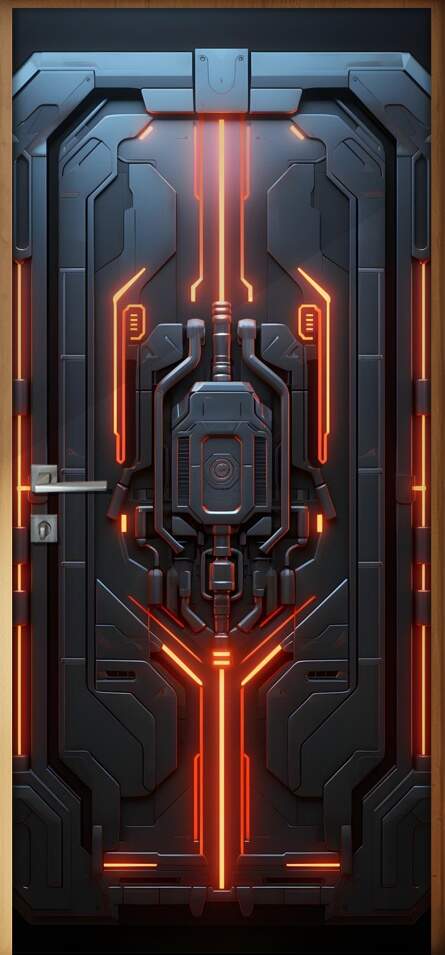 Adesivo de Porta Portal Futurista Aero-Nave com Painel Brilhante Vermelho
