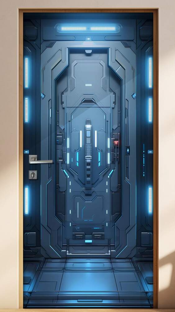 Adesivo de Porta Portal Futurista Aero-Nave com Painel Brilhante