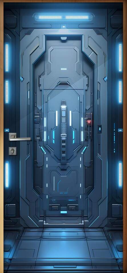 Adesivo de Porta Portal Futurista Aero-Nave com Painel Brilhante