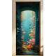 Adesivo de Porta Ilusionismo de uma Porta se Abrindo Para Mar Repleto de Peixes