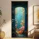 Adesivo de Porta Ilusionismo de uma Porta se Abrindo Para Mar Repleto de Peixes