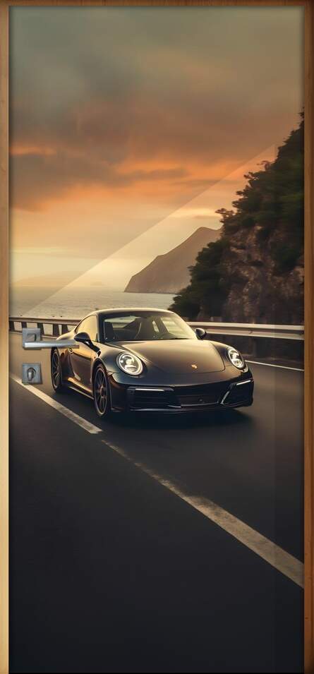 Adesivo de Porta Porshe 911 Preto em Estrada Anoitecendo