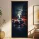 Adesivo de Porta Tesla Modelo S Futurista em Cidade Chuvosa