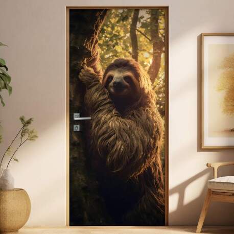 Adesivo de Porta Preguia Gigante Empoleirada em rvore