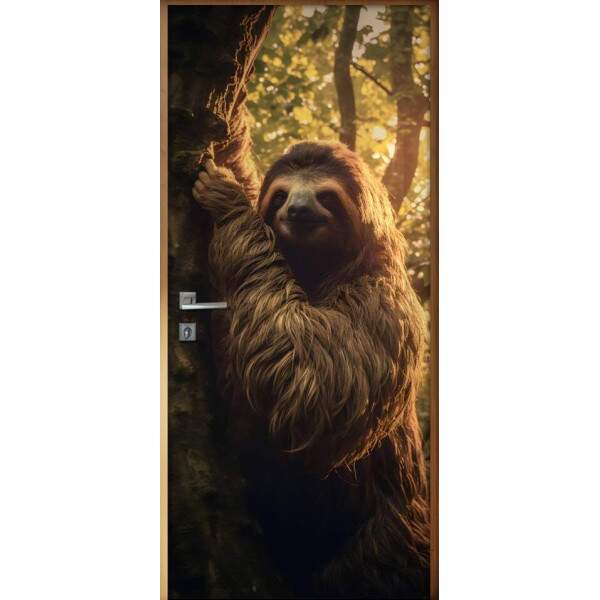Adesivo de Porta Preguia Gigante Empoleirada em rvore