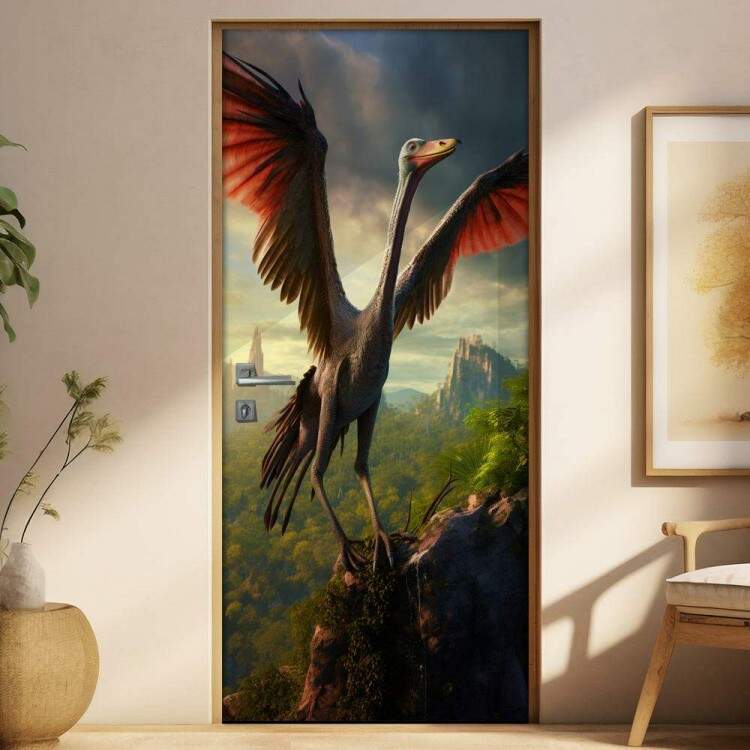 Adesivo de Porta Quetzalcoatlus Voando Sobre Floresta