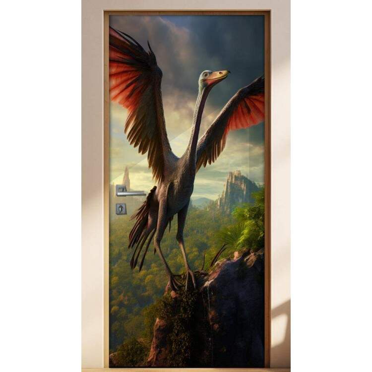 Adesivo de Porta Quetzalcoatlus Voando Sobre Floresta