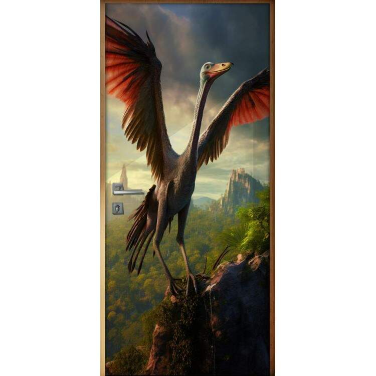 Adesivo de Porta Quetzalcoatlus Voando Sobre Floresta