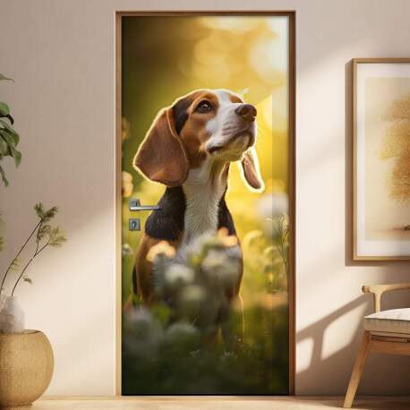 Adesivo de Porta Cachorro Beagle em Floresta Florida