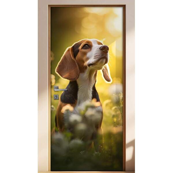 Adesivo de Porta Cachorro Beagle em Floresta Florida
